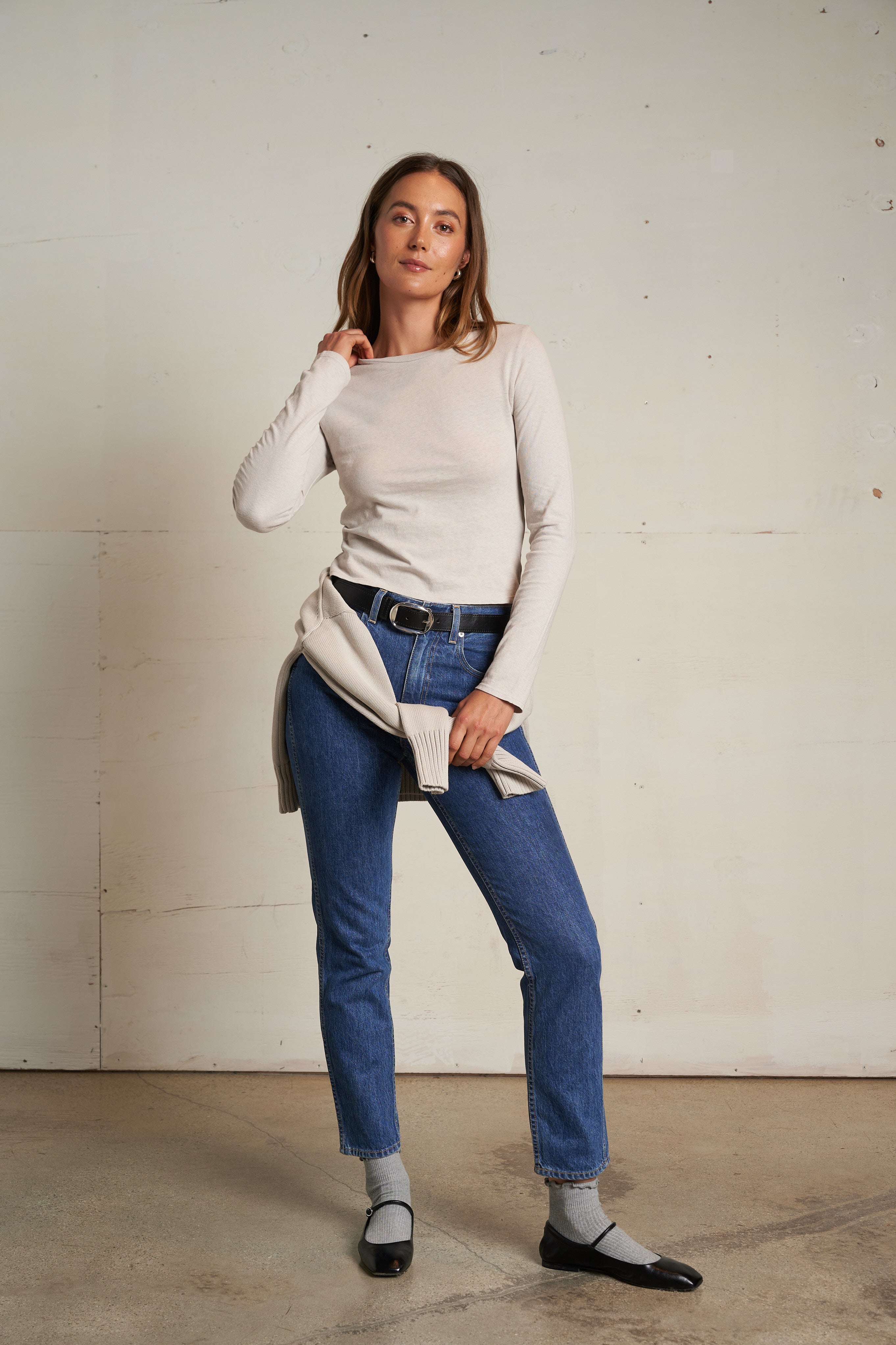 The Jamie Cotton Long Sleeve Tee-Silver