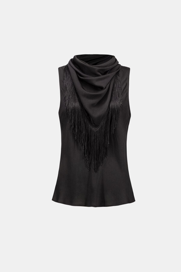 Chic Fringe Black Silk Tank