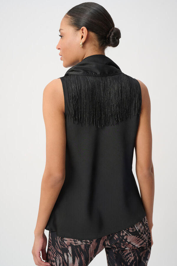 Chic Fringe Black Silk Tank