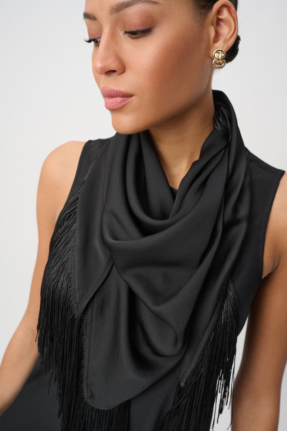 Chic Fringe Black Silk Tank