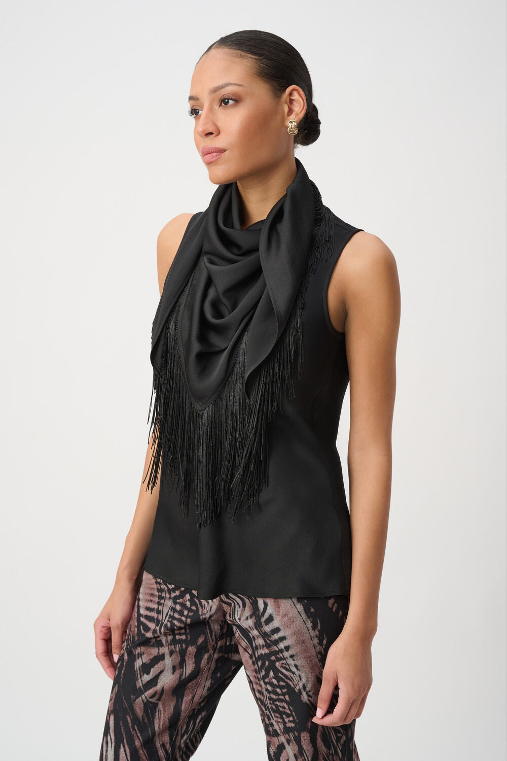 Chic Fringe Black Silk Tank