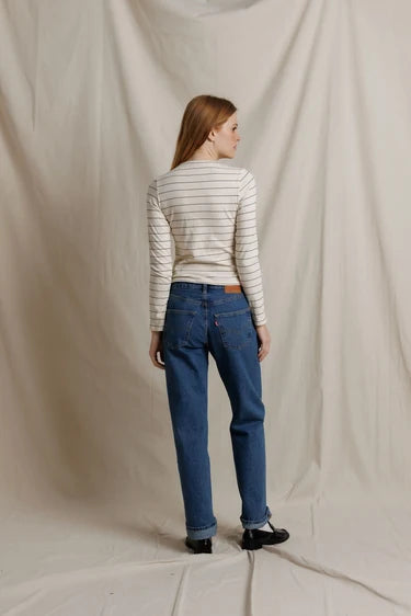 Lisa Long Sleeve Stripe tee-Natural/Black