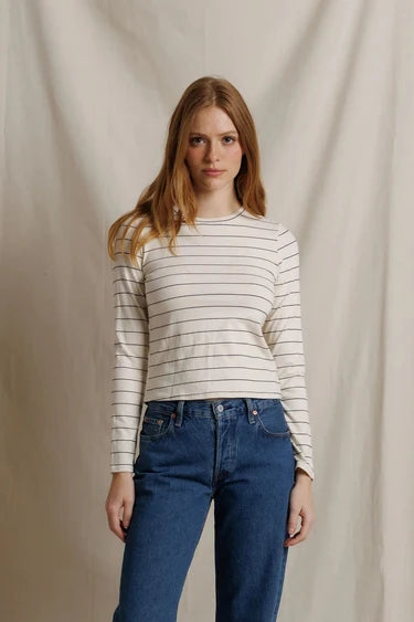 Lisa Long Sleeve Stripe tee-Natural/Black
