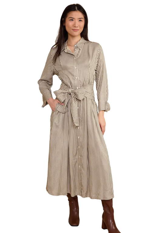 Miles Dress-Olive Stripe
