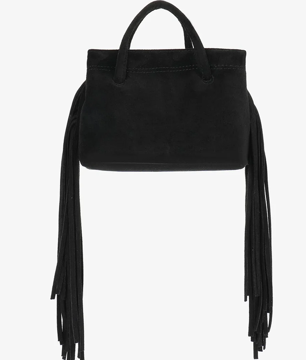 Noe Fringe Faux Suede Bag-Black