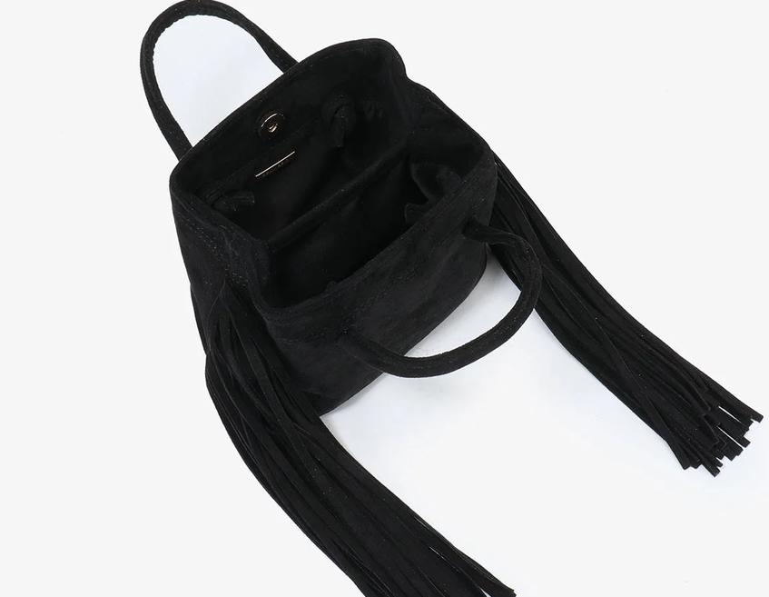 Noe Fringe Faux Suede Bag-Black