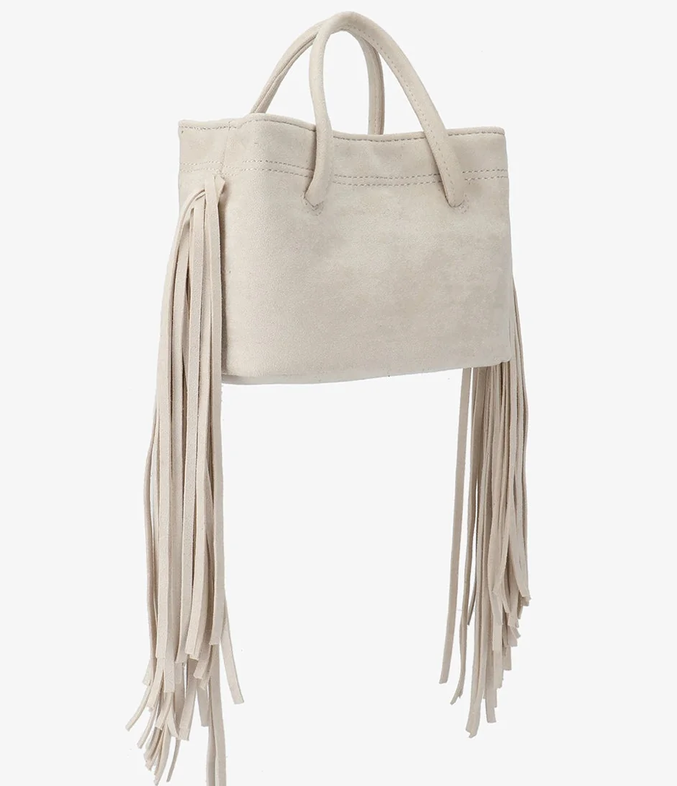 Noe Fringe Faux Suede Bucket-Cream