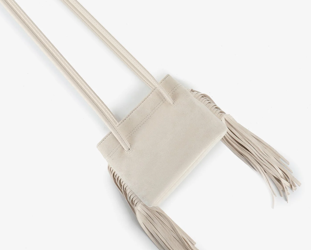 Noe Fringe Faux Suede Bucket-Cream