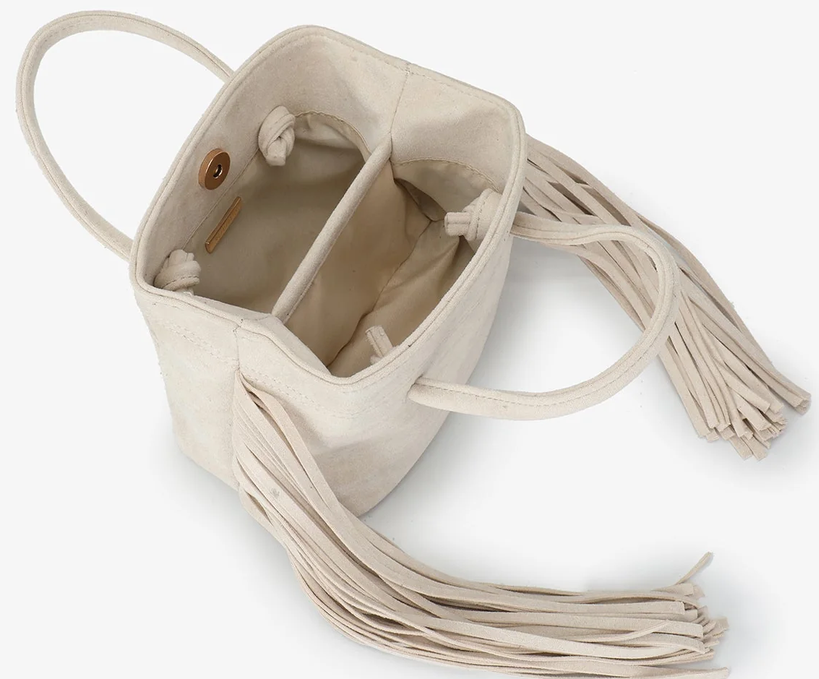 Noe Fringe Faux Suede Bucket-Cream