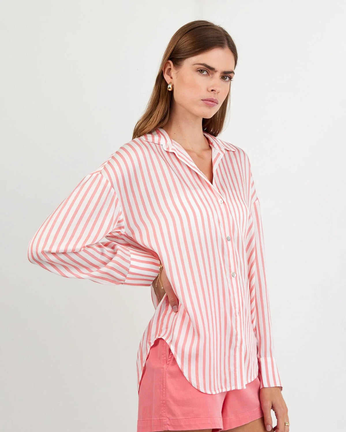 Bella Dahl Coral Stripe Button Down