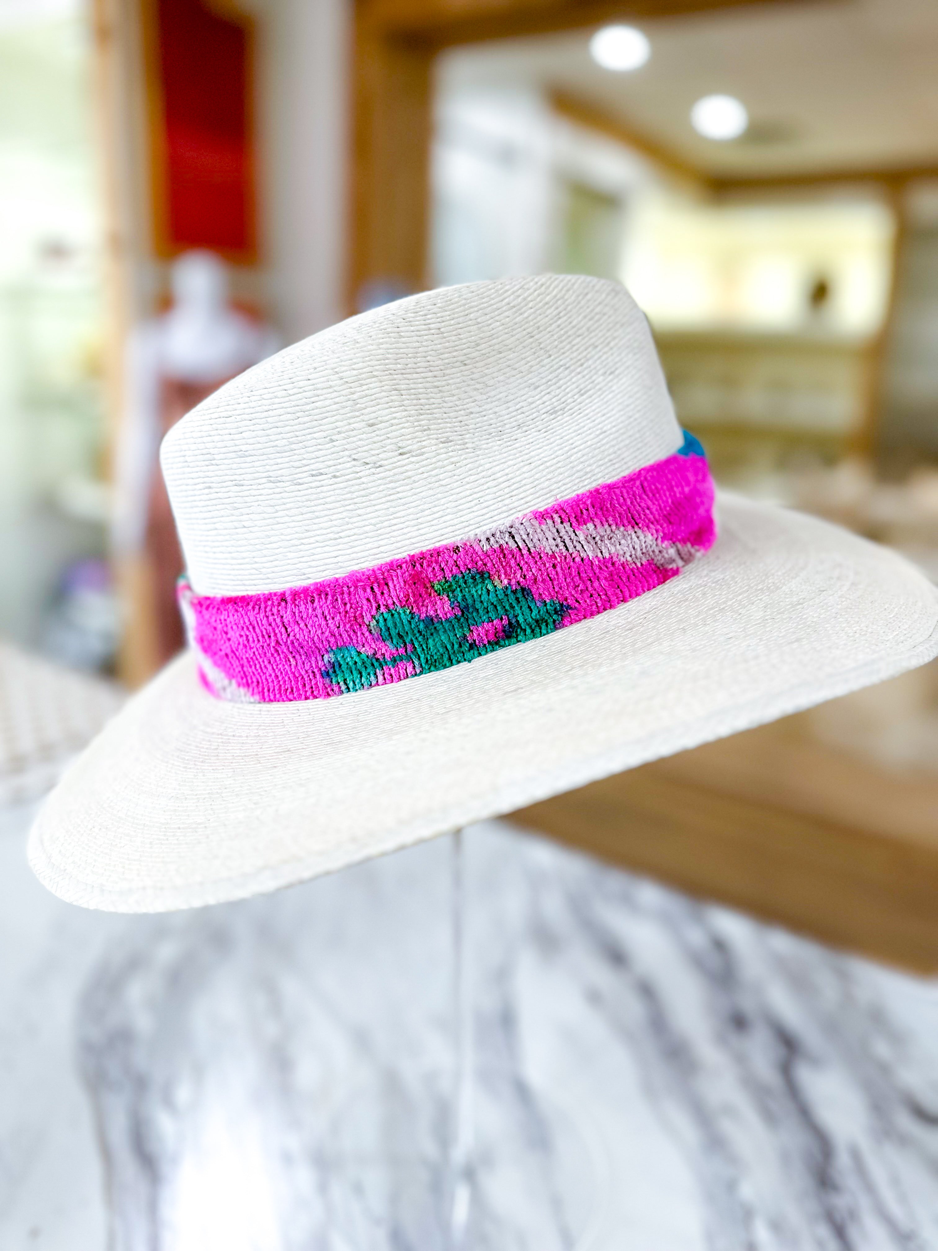 White Palm Hat-Hot Pink