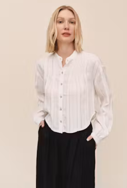 Long Sleeve Pintuck Shirt-Ivory