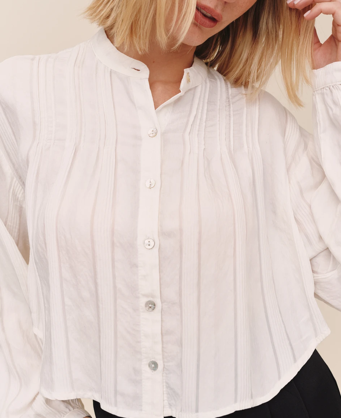 Long Sleeve Pintuck Shirt-Ivory