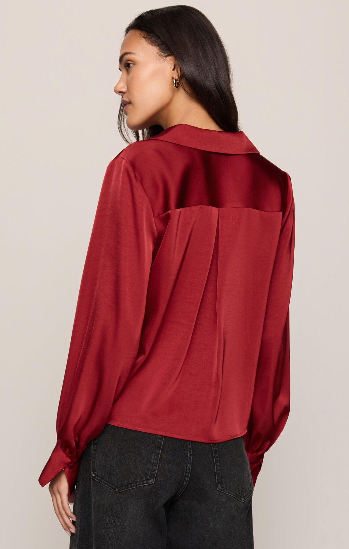 Late Night Luxe Button Up-Red Dahlia