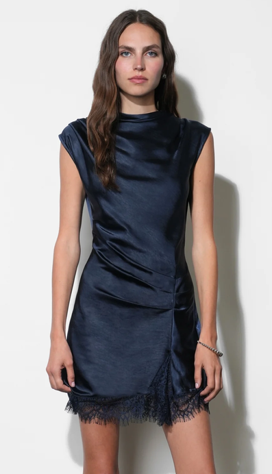 Ryann Mock Neck Lace Hem Mini-Navy