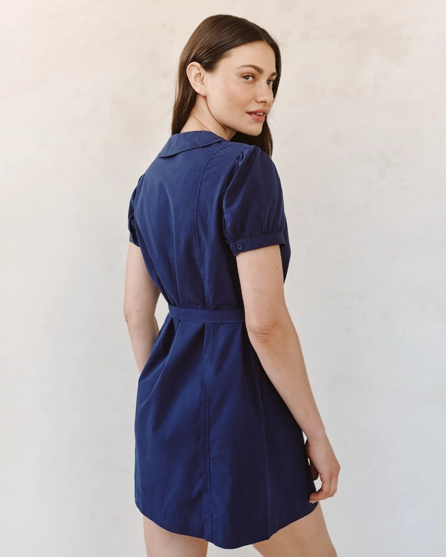 Bella Dahl-Short Sleeve Seamed Puritan Collar Navy Dress