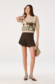 Paola Pleated Mini Shorts-Brown