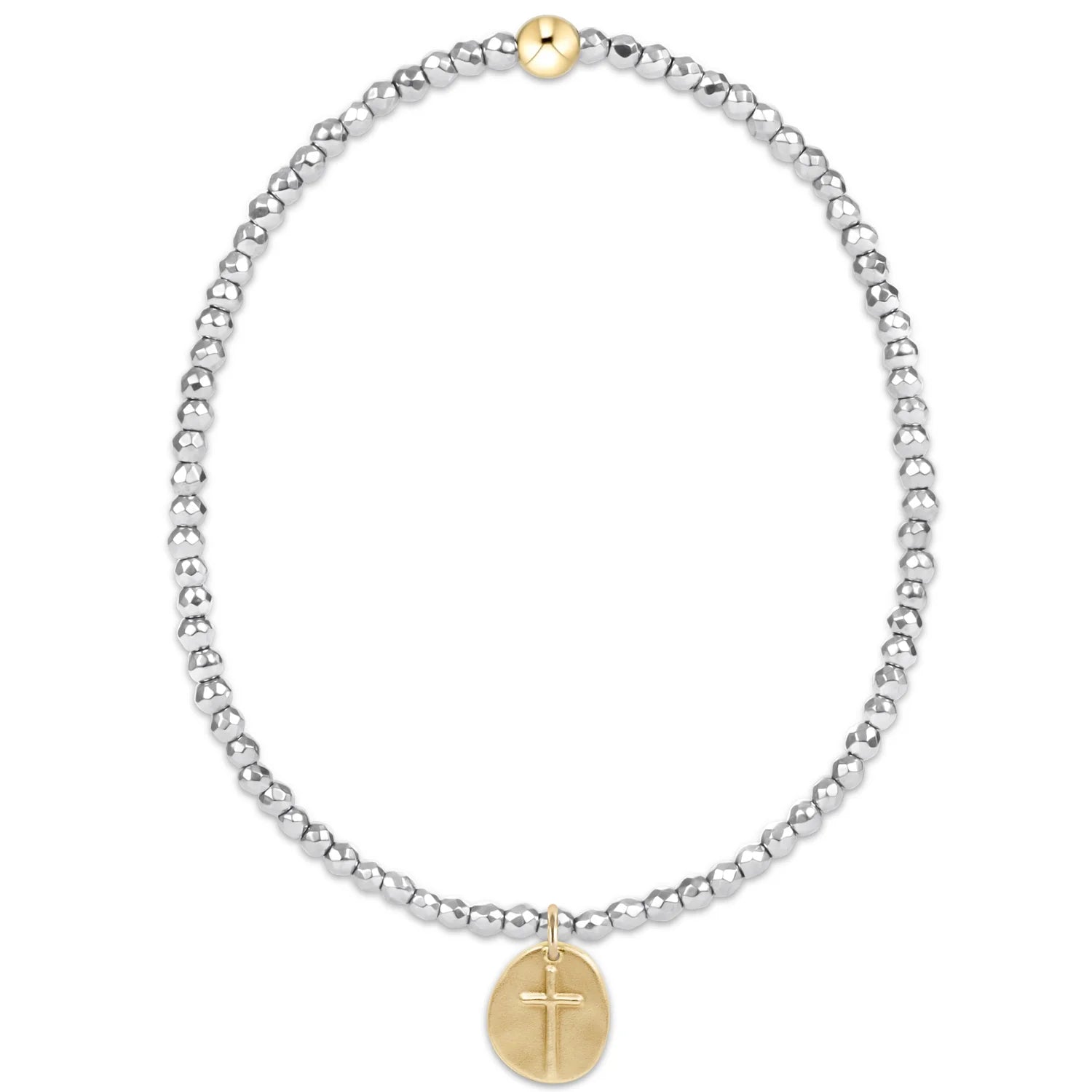 EN- Silver Faceted Hematite 2mm Bead Bracelet-Inspire Gold Charm