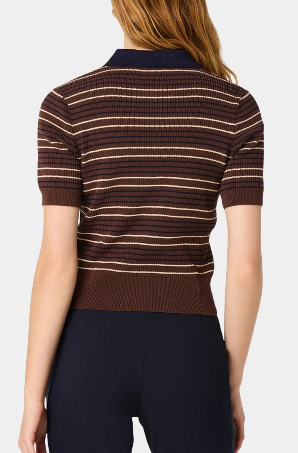 Iris Striped Polo Sweater-Brown/Navy