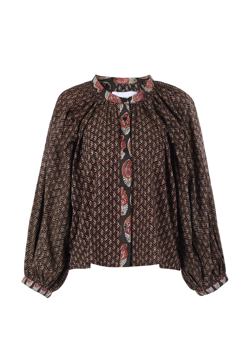 The Minka Shirt-Brown Block Print