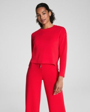 SPANX Airessential Long Sleeve Side Slit Top-Red