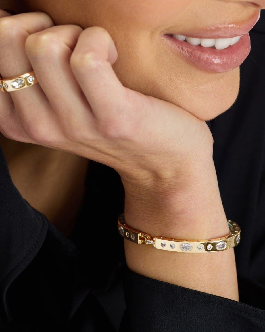 Ashley Sunset Lock Cuff 6mm-Gold/White