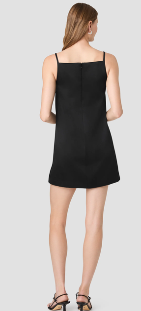 York Satin A Line Mini Dress-Black