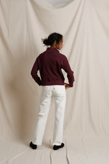 Zia Waffle Knit Popover Collar Pullover--Cherry Lacquer