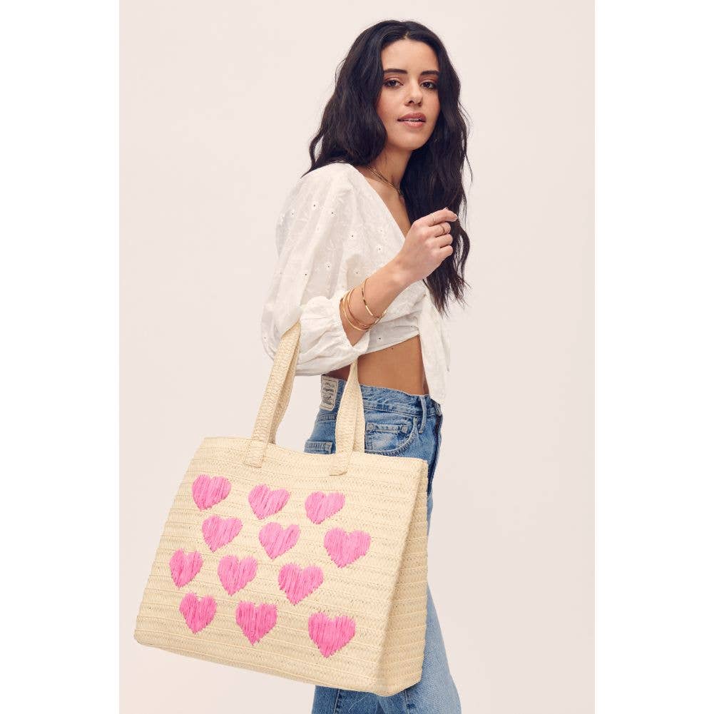 Francine Tote-Ivory with Pink Hearts
