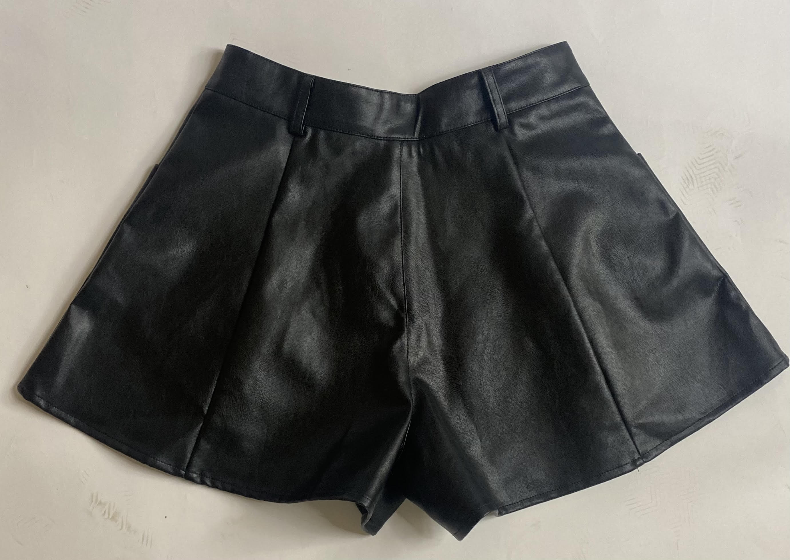 Black Vegan Leather Flare Shorts